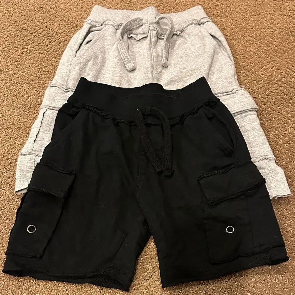 Mish Boys Two Pairs of Raw Hem Cargo Shorts Black and Gray Raw Hem Size 5